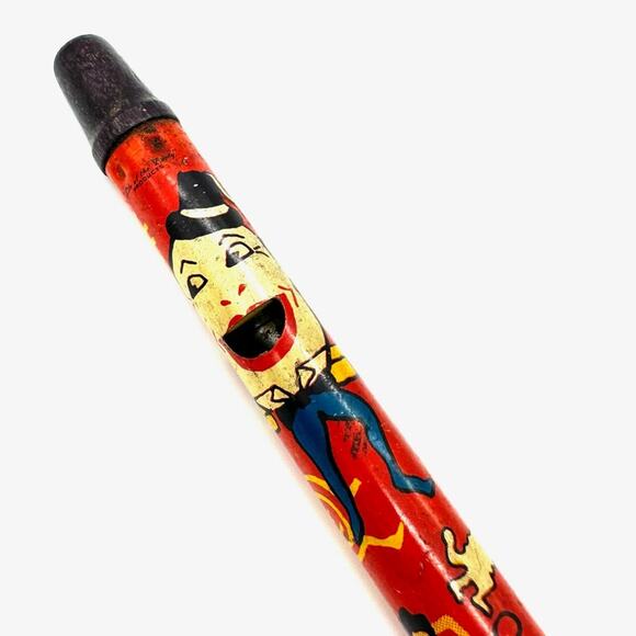 1930s Kirchhof Red Slide Whistle Tin Litho Humpty Dumpty Theme Noise Maker - Picture 10 of 13